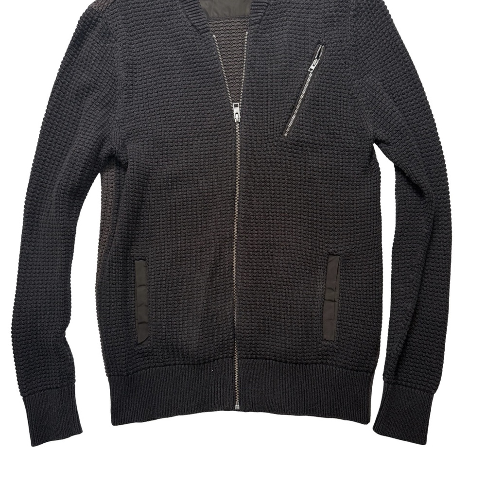 All Saints Black Textured Zip-Up Sweater